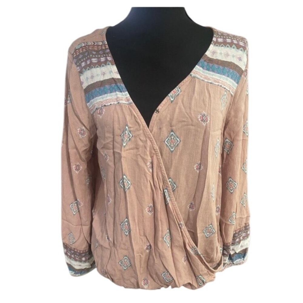 Mudd Pink Wrap Blouse with 3/4 Sleeves Sz Lg fits Med also